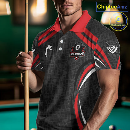 Black And Red 8 Ball Flame Billiard Shirt For Men Custom Pool Team Shirt, Billiard Jersey TDM5790