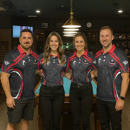 Black And Red 8 Ball Flame Billiard Shirt For Men Custom Pool Team Shirt, Billiard Jersey TDM5790