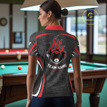 Load image into Gallery viewer, Black And Red 8 Ball Flame Billiard Shirt For Women Custom Pool Team Shirt, Billiard Jersey TDM5790