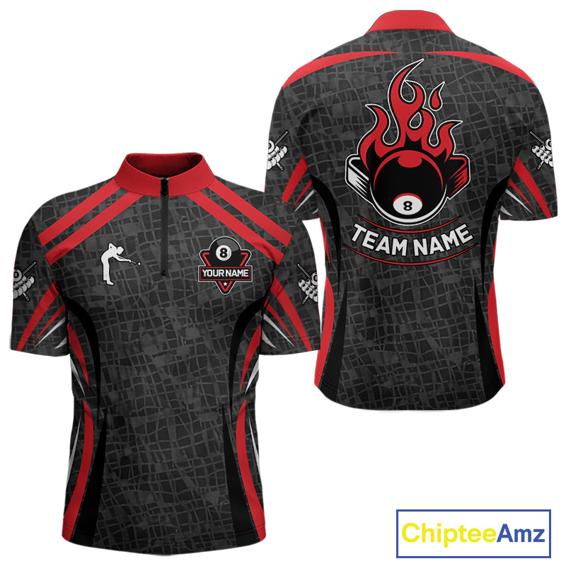 Black And Red 8 Ball Flame Billiard Shirt For Men Custom Pool Team Shirt, Billiard Jersey TDM5790