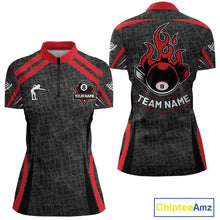 Load image into Gallery viewer, Black And Red 8 Ball Flame Billiard Shirt For Women Custom Pool Team Shirt, Billiard Jersey TDM5790