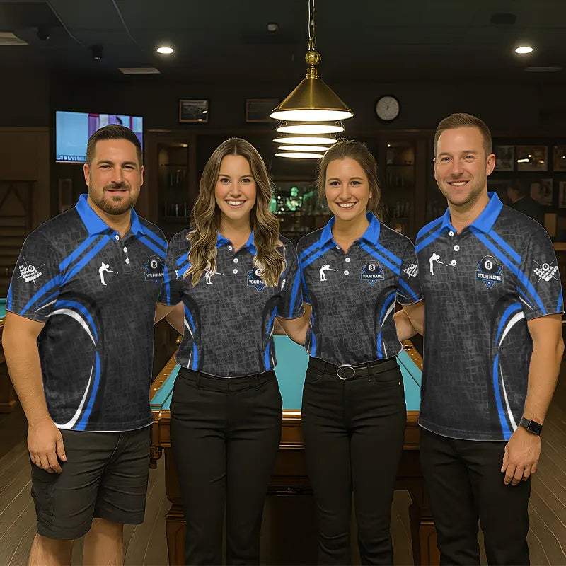 Black And Blue 8 Ball Flame Billiard Shirt For Women Custom Pool Team Shirt, Billiard Jersey TDM5791