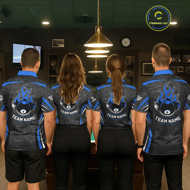 Black And Blue 8 Ball Flame Billiard Shirt For Women Custom Pool Team Shirt, Billiard Jersey TDM5791