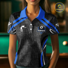 Load image into Gallery viewer, Black And Blue 8 Ball Flame Billiard Shirt For Women Custom Pool Team Shirt, Billiard Jersey TDM5791