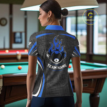 Load image into Gallery viewer, Black And Blue 8 Ball Flame Billiard Shirt For Women Custom Pool Team Shirt, Billiard Jersey TDM5791
