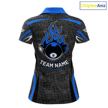 Load image into Gallery viewer, Black And Blue 8 Ball Flame Billiard Shirt For Women Custom Pool Team Shirt, Billiard Jersey TDM5791