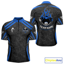 Load image into Gallery viewer, Black And Blue 8 Ball Flame Billiard Shirt For Men Custom Pool Team Shirt, Billiard Jersey TDM5791