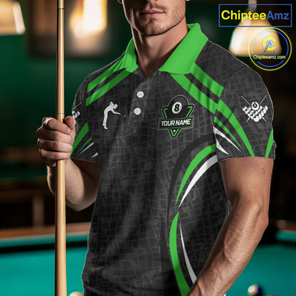 Black And Green 8 Ball Flame Billiard Shirt For Men Custom Pool Team Shirt, Billiard Jersey TDM5792