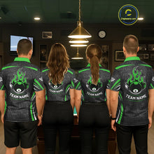 Load image into Gallery viewer, Black And Green 8 Ball Flame Billiard Shirt For Women Custom Pool Team Shirt, Billiard Jersey TDM5792
