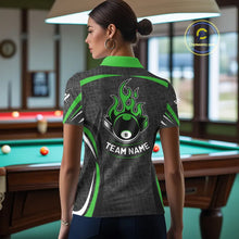 Load image into Gallery viewer, Black And Green 8 Ball Flame Billiard Shirt For Women Custom Pool Team Shirt, Billiard Jersey TDM5792