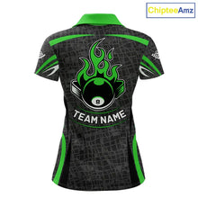 Load image into Gallery viewer, Black And Green 8 Ball Flame Billiard Shirt For Women Custom Pool Team Shirt, Billiard Jersey TDM5792