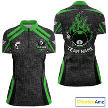 Load image into Gallery viewer, Black And Green 8 Ball Flame Billiard Shirt For Women Custom Pool Team Shirt, Billiard Jersey TDM5792