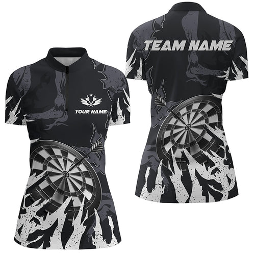 Darts Board White Grunge Style 3D Women Darts Quarter-Zip Shirts Custom Darts Team Jerseys TDM1300