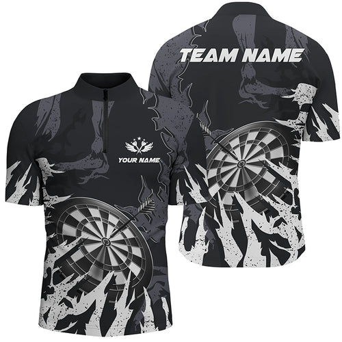 Darts Board White Grunge Style 3D Men Darts Quarter-Zip Shirts Custom Darts Team Jerseys TDM1300