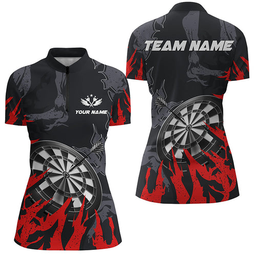 Darts Board Red Grunge Style 3D Women Darts Quarter-Zip Shirts Custom Darts Team Jerseys TDM1301