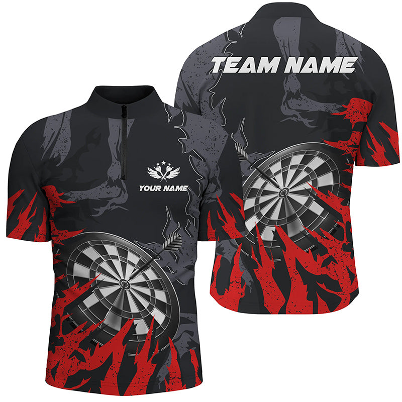 Darts Board Red Grunge Style 3D Men Darts Quarter-Zip Shirts Custom Darts Team Jerseys TDM1301