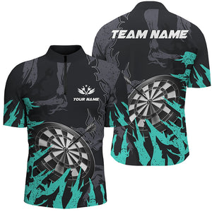 Dart Board Turquoise Grunge Style 3D Men Darts Quarter-Zip Shirt Custom Darts Team Jersey TDM1302