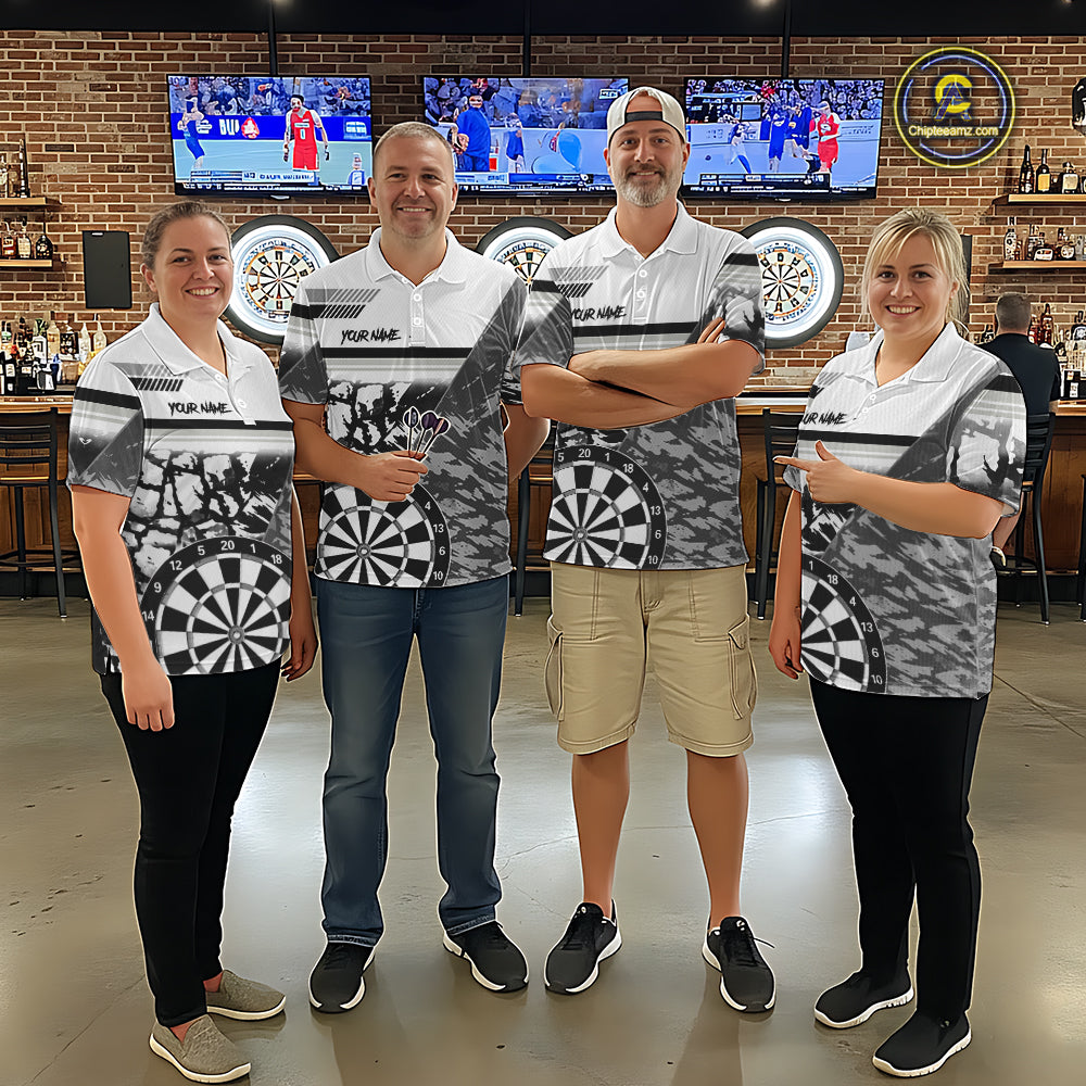 Custom Black And White Grunge Darts Shirt For Women, Darts Team Jersey Polo & 1/4 Zip TDM6143