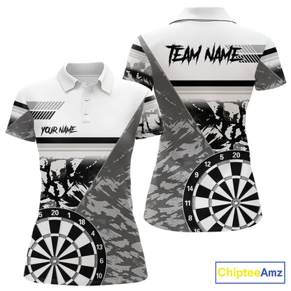 Custom Black And White Grunge Darts Shirt For Women, Darts Team Jersey Polo & 1/4 Zip TDM6143