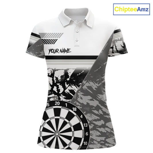 Custom Black And White Grunge Darts Shirt For Women, Darts Team Jersey Polo & 1/4 Zip TDM6143