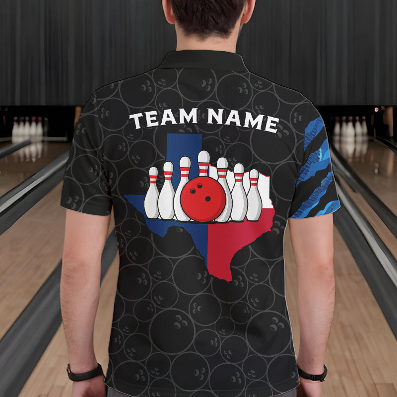 Texas Flag Blue Camo Bowling Shirt For Men Custom Patriotic Bowling Team Jersey Polo & 1/4 Zip TDM6387