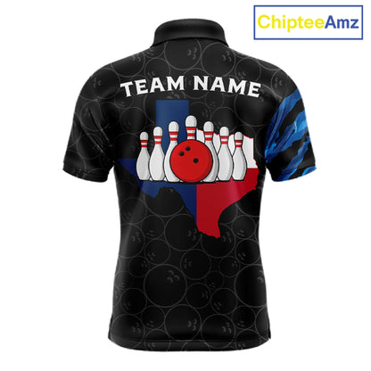Texas Flag Blue Camo Bowling Shirt For Men Custom Patriotic Bowling Team Jersey Polo & 1/4 Zip TDM6387
