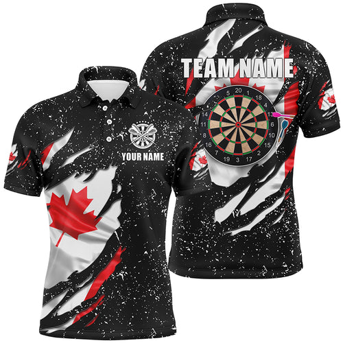 Grunge Canada Flag Dartboard Polo & Quarter-Zip Shirts For Men Custom Patriotic Darts Jersey Attire TDM1665