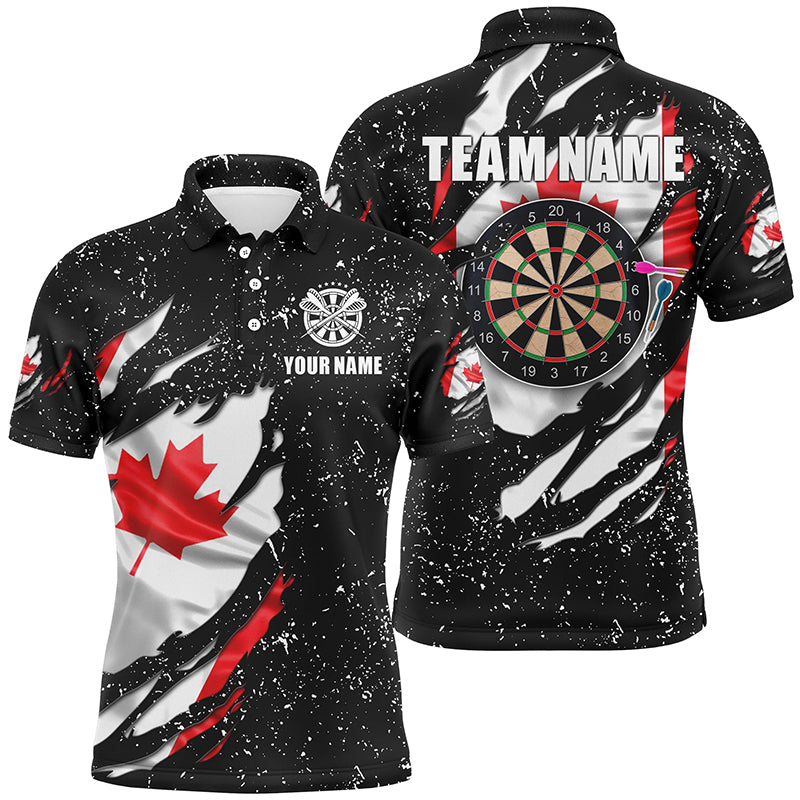 Grunge Canada Flag Dartboard Polo & Quarter-Zip Shirts For Men Custom Patriotic Darts Jersey Attire TDM1665