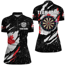 Load image into Gallery viewer, Grunge Canada Flag Dartboard Polo &amp; Quarter-Zip Shirts For Women Custom Patriotic Darts Jersey Attire TDM1665