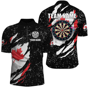 Grunge Canada Flag Dartboard Polo & Quarter-Zip Shirts For Men Custom Patriotic Darts Jersey Attire TDM1665