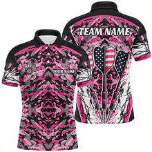 Load image into Gallery viewer, Pink Grunge Camo Darts Arrow US Flag Men Darts Shirts Custom Camo Darts Jersey Team Shirts TDM1670