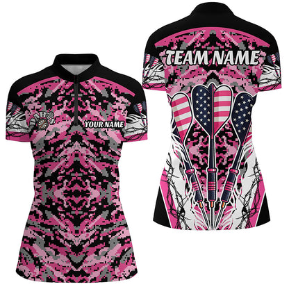 Pink Grunge Camo Darts Arrow US Flag Women Darts Shirts Custom Camo Darts Jersey Team Shirts TDM1670