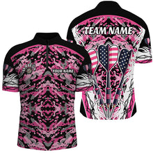 Load image into Gallery viewer, Pink Grunge Camo Darts Arrow US Flag Men Darts Shirts Custom Camo Darts Jersey Team Shirts TDM1670