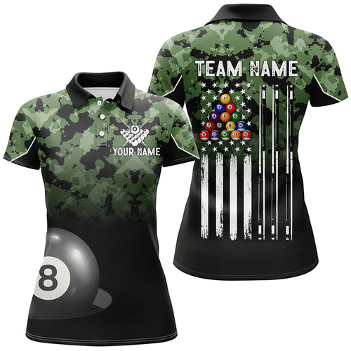 8 Ball Pool Green Camo Custom Billiard Shirts For Women, Patriotic US Flag Billiard Team Jerseys TDM2311