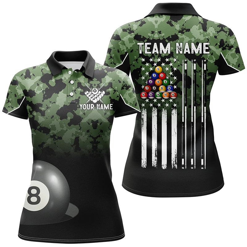 8 Ball Pool Green Camo Custom Billiard Shirts For Women, Patriotic US Flag Billiard Team Jerseys TDM2311