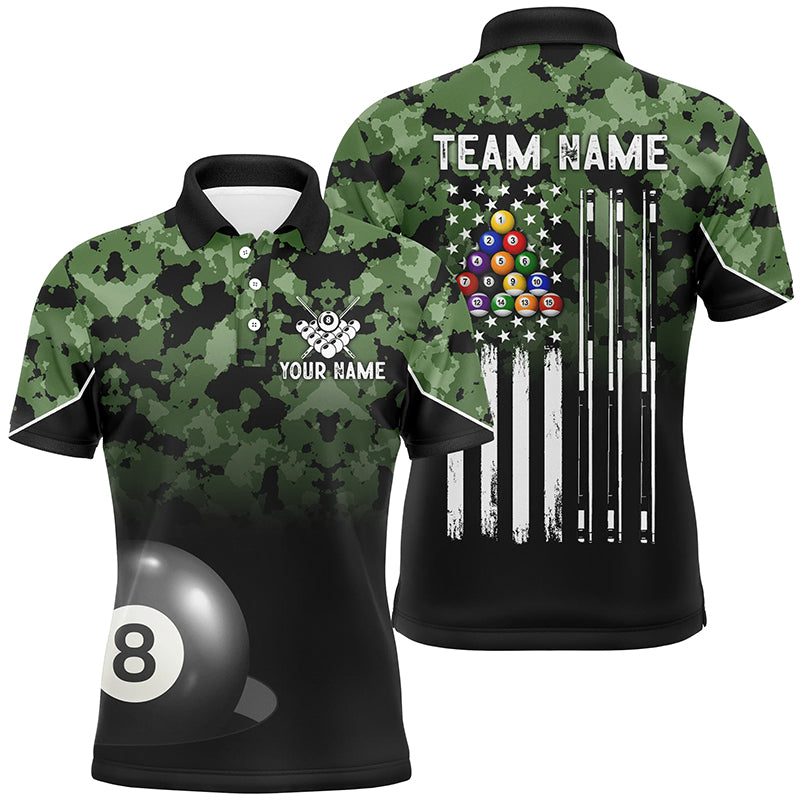 8 Ball Pool Green Camo Custom Billiard Shirts For Men, Patriotic US Flag Billiard Team Jerseys TDM2311