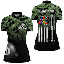 Load image into Gallery viewer, 8 Ball Pool Green Camo Custom Billiard Shirts For Women, Patriotic US Flag Billiard Team Jerseys TDM2311
