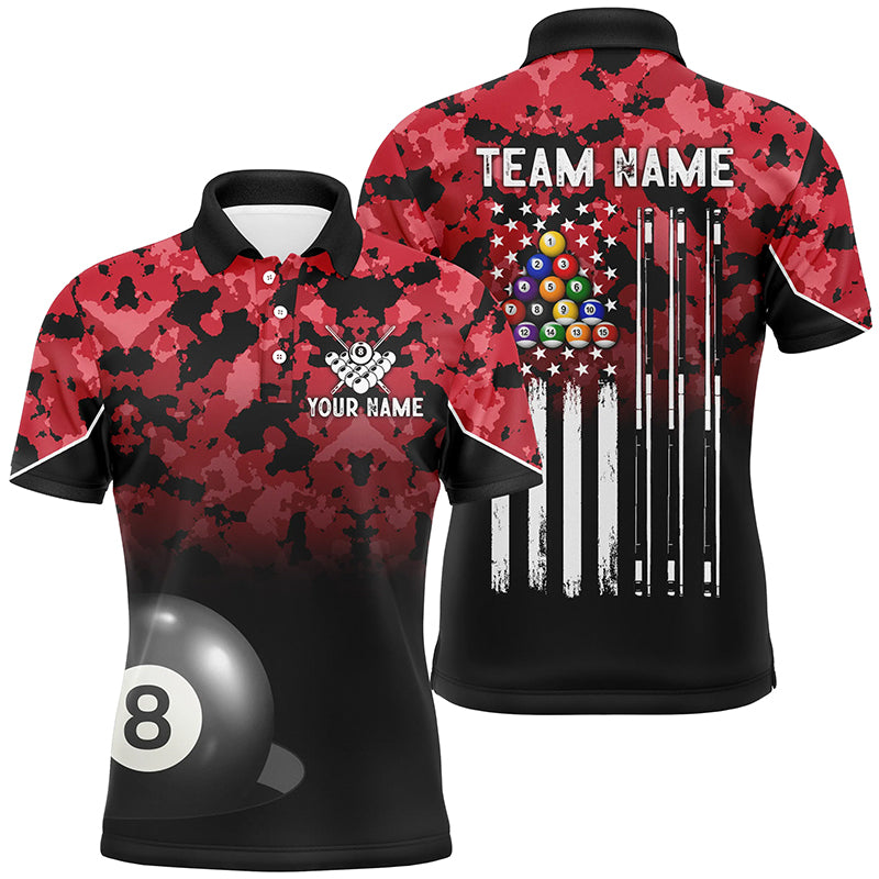 8 Ball Pool Red Camo Custom Billiard Shirts For Men, Patriotic US Flag Billiard Team Jerseys TDM2312
