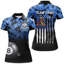 Load image into Gallery viewer, 8 Ball Pool Blue Camo Custom Billiard Shirts For Women, Patriotic US Flag Billiard Team Jerseys TDM2313