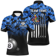 Load image into Gallery viewer, 8 Ball Pool Blue Camo Custom Billiard Shirts For Men, Patriotic US Flag Billiard Team Jerseys TDM2313