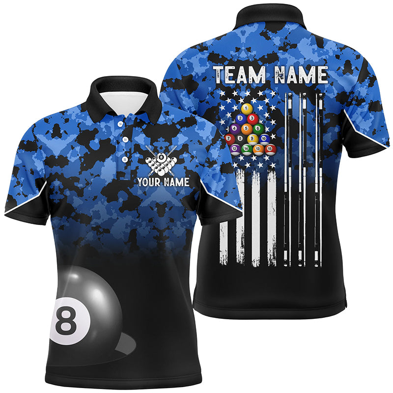 8 Ball Pool Blue Camo Custom Billiard Shirts For Men, Patriotic US Flag Billiard Team Jerseys TDM2313