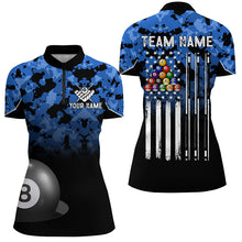 Load image into Gallery viewer, 8 Ball Pool Blue Camo Custom Billiard Shirts For Women, Patriotic US Flag Billiard Team Jerseys TDM2313