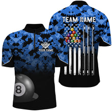 Load image into Gallery viewer, 8 Ball Pool Blue Camo Custom Billiard Shirts For Men, Patriotic US Flag Billiard Team Jerseys TDM2313