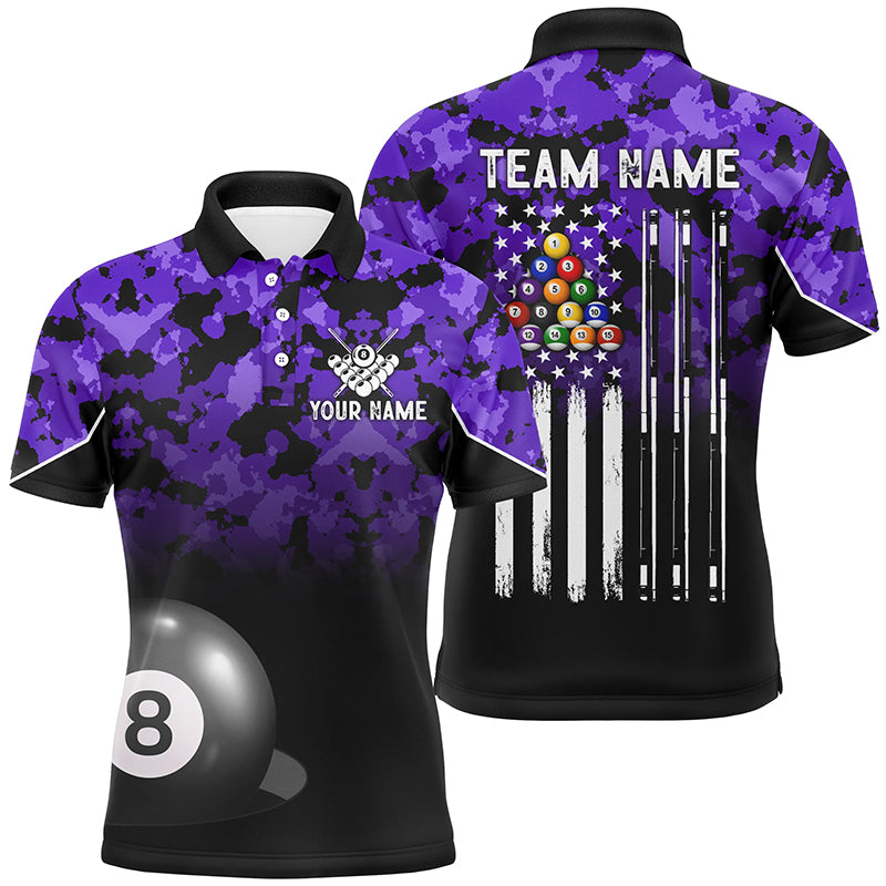 8 Ball Pool Purple Camo Custom Billiard Shirts For Men, Patriotic US Flag Billiard Team Jerseys TDM2314