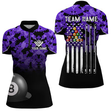 Load image into Gallery viewer, 8 Ball Pool Purple Camo Custom Billiard Shirts For Women, Patriotic US Flag Billiard Team Jerseys TDM2314