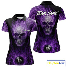 Load image into Gallery viewer, Purple Flaming Skull 8 Ball Fire Billiard Shirt For Women Custom Billiard Team Jersey Polo &amp; 1/4 Zip TDM5062