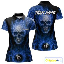 Load image into Gallery viewer, Blue Flaming Skull 8 Ball Fire Billiard Shirt For Women Custom Billiard Team Jersey Polo &amp; 1/4 Zip TDM5063