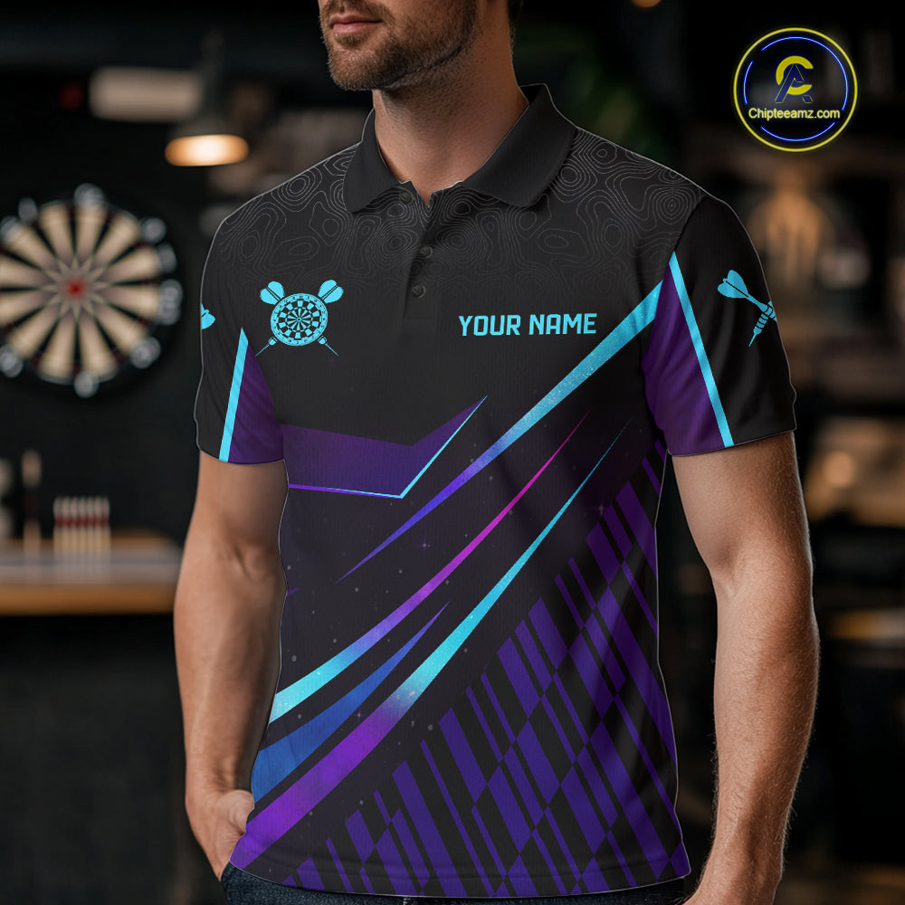 Custom Purple And Turquoise Crown Darts Shirt For Men, Darts League Team Jersey Polo & 1/4 Zip TDM7965