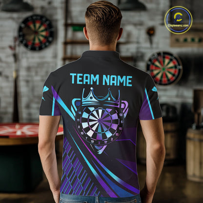 Custom Purple And Turquoise Crown Darts Shirt For Men, Darts League Team Jersey Polo & 1/4 Zip TDM7965