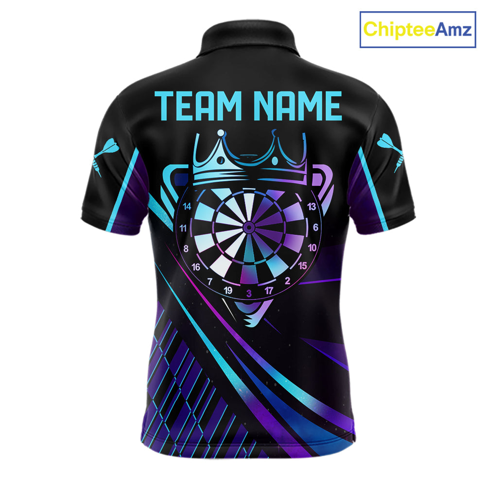 Custom Purple And Turquoise Crown Darts Shirt For Men, Darts League Team Jersey Polo & 1/4 Zip TDM7965